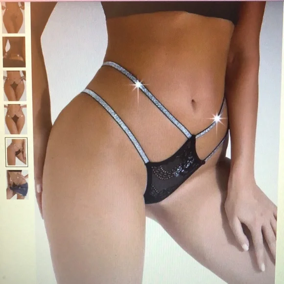 Lace Glitter Tape Thongs Panty- 6 Pair sold as 1 set Size Medium - Picture 2 of 10